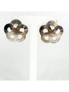 Artisan Sterling Silver Handmade Floral Cut Out Earrings Pierced Signed